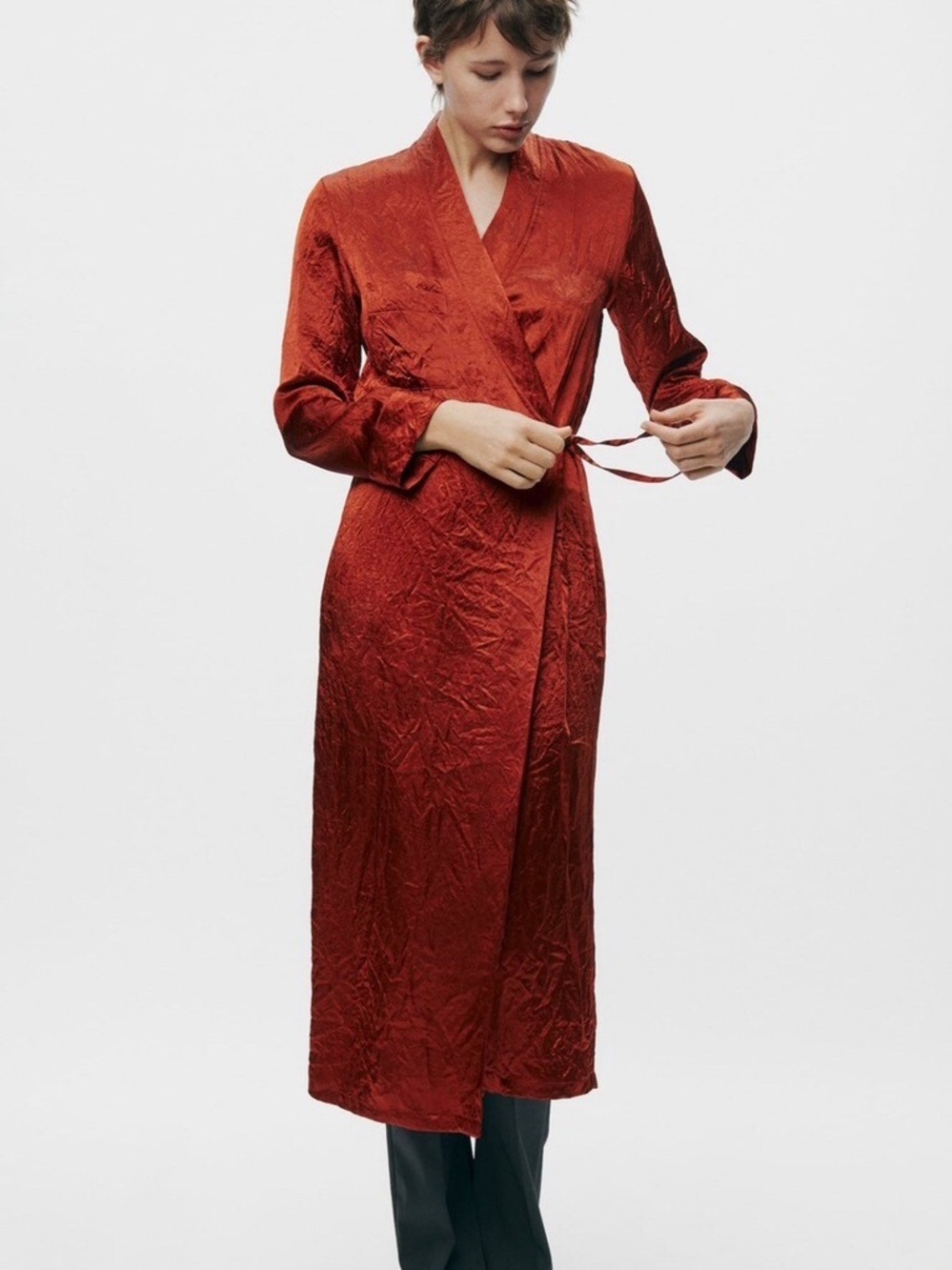 Zara ZW Collection Satin Effect Wrap Dress Midi Kimono